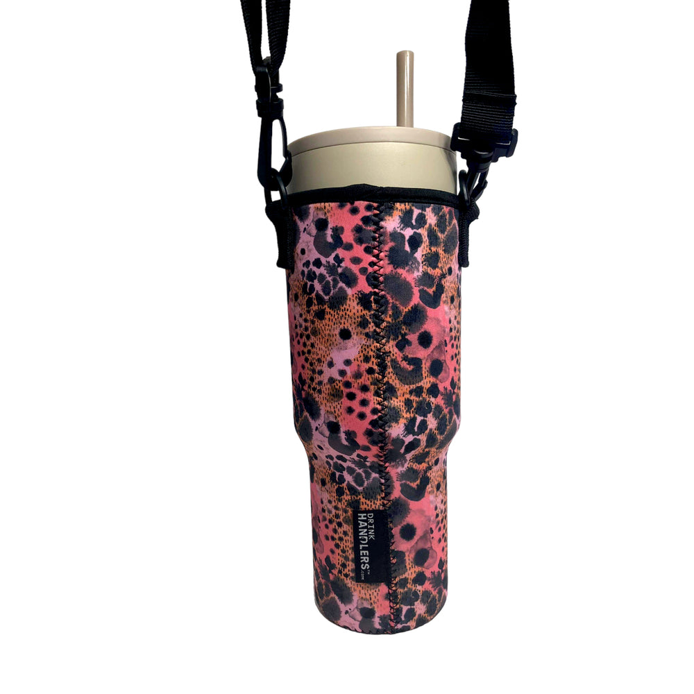 Blushing Leopard 40oz Tumbler With Handle Sleeve  BACKORDERED with 2-3 turnaround time from time ordered.