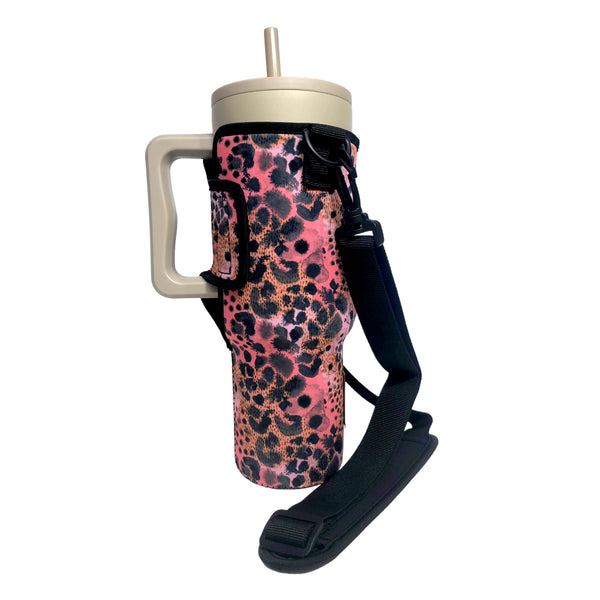 Blushing Leopard 40oz Tumbler With Handle Sleeve  BACKORDERED with 2-3 turnaround time from time ordered.