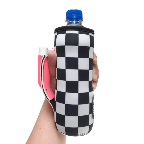 Checkerboard w/ Neon Pink 16-24oz Soda & Water Bottle / Tallboy Can Handler™