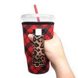 Red Plaid w/ Leopard 20oz Large Coffee / Tea / Tumbler Handler™