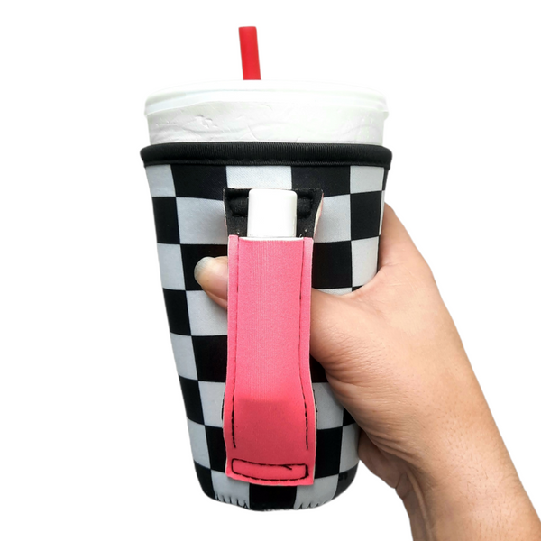 Checkerboard w/ Neon Pink 16oz PINT Glass / Medium Fountain Drinks and Tumbler Handlers™