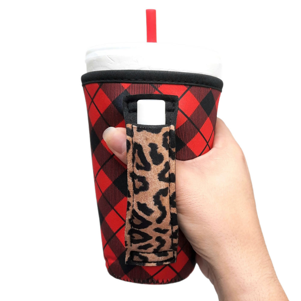 Red Plaid w/ Leopard 16oz PINT Glass / Medium Fountain Drinks and Tumbler Handlers™