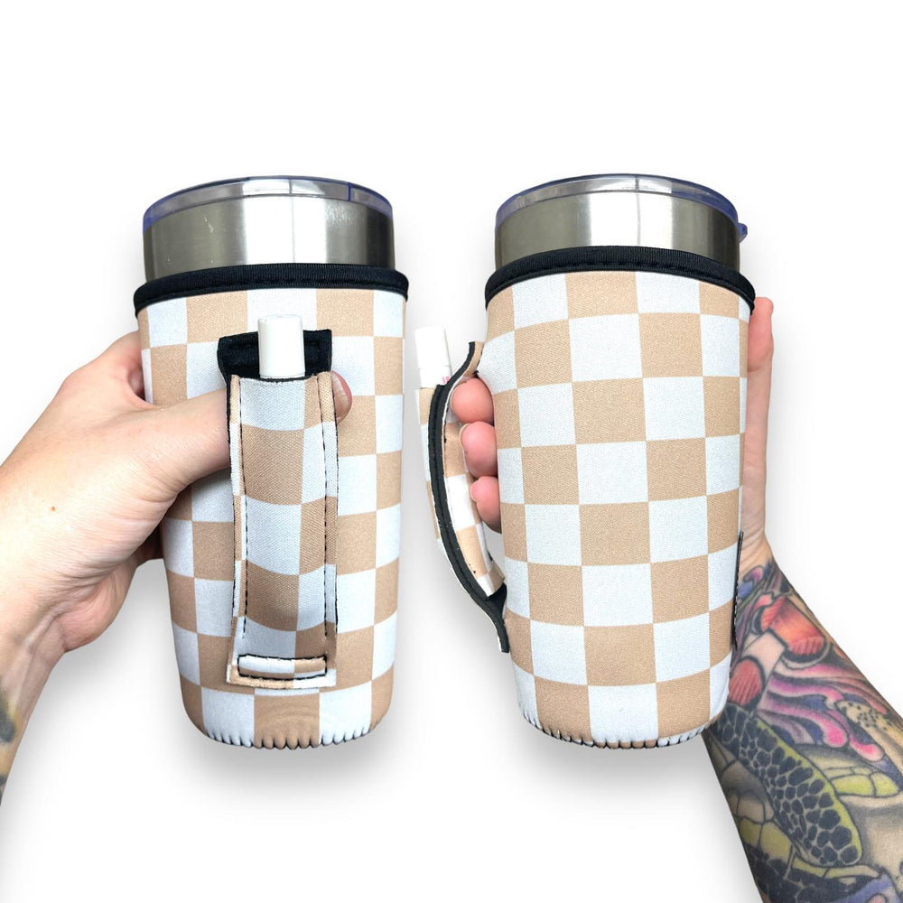 Tan Checkerboard 20oz Large Coffee / Tea / Tumbler Handler™