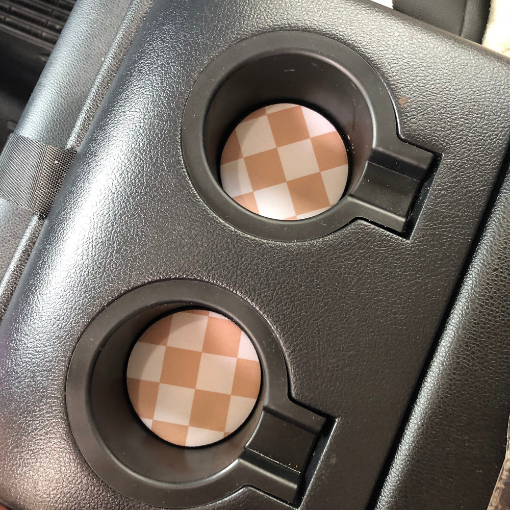 Tan Checkerboard Neoprene Car Coasters