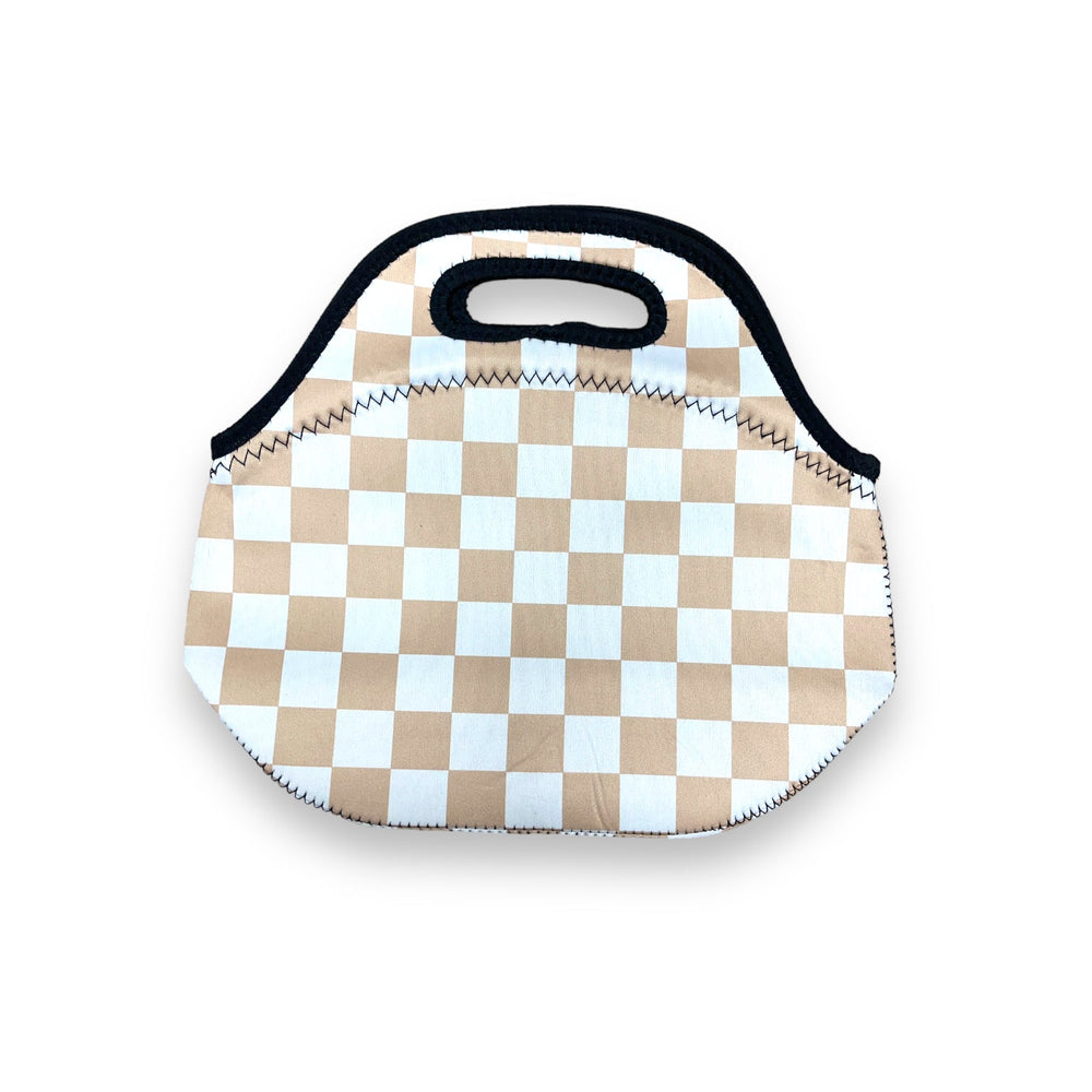 Tan Checkerboard Lunch Bag Tote