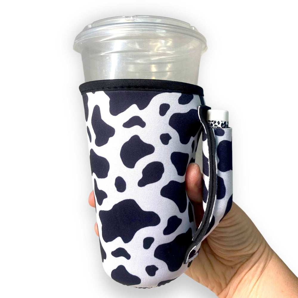 Black & White Cow 16oz PINT Glass / Medium Fountain Drinks and Hot Coffee Handlers™ - Drink Handlers