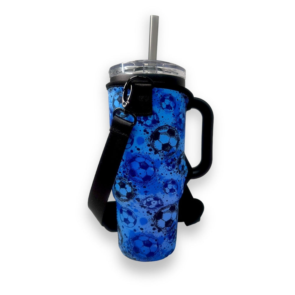 Blue Soccer 40oz Tumbler With Handle Sleeve - Drink Handlers