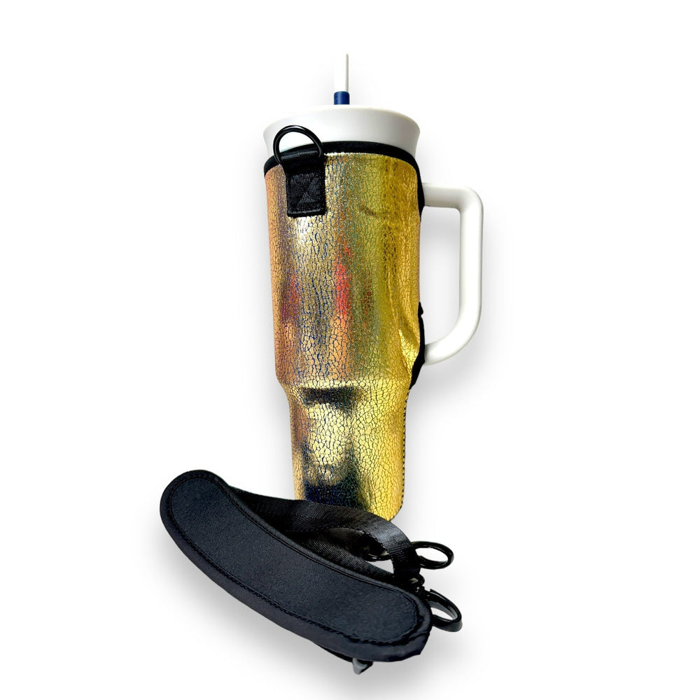 Glimmering Gold 40oz Tumbler With Handle Sleeve - Drink Handlers